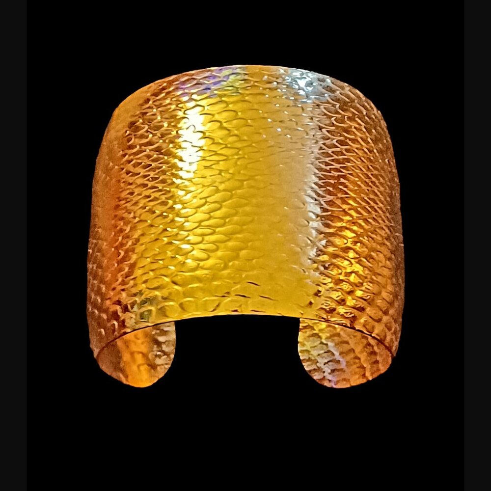 AV Max NYC Gold Tone Textured Snakes Skin Pattern Open Cuff Bracelet 6.5"